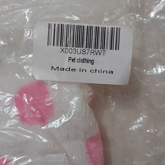 Dog/Cat Faux Fur White Sweater with Pink Polka Dots and Pink Bunny Head - Size M - Picture 7 of 7